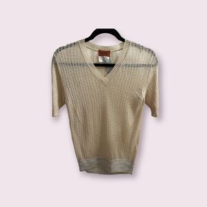 MISSONI Nude Knit Short Sleeve V-neck Sweater - Size Unknown